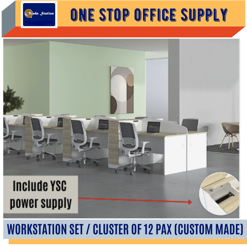 VS WORKSTATION SET CLUSTER OF 12 PAX / WORKSTATION / OFFICE DESK SET / CLUSTER OF 12 / INCLUDED TABLE SIDE DRAWERS / WITHOUT CHAIR / CUSTOM MADE