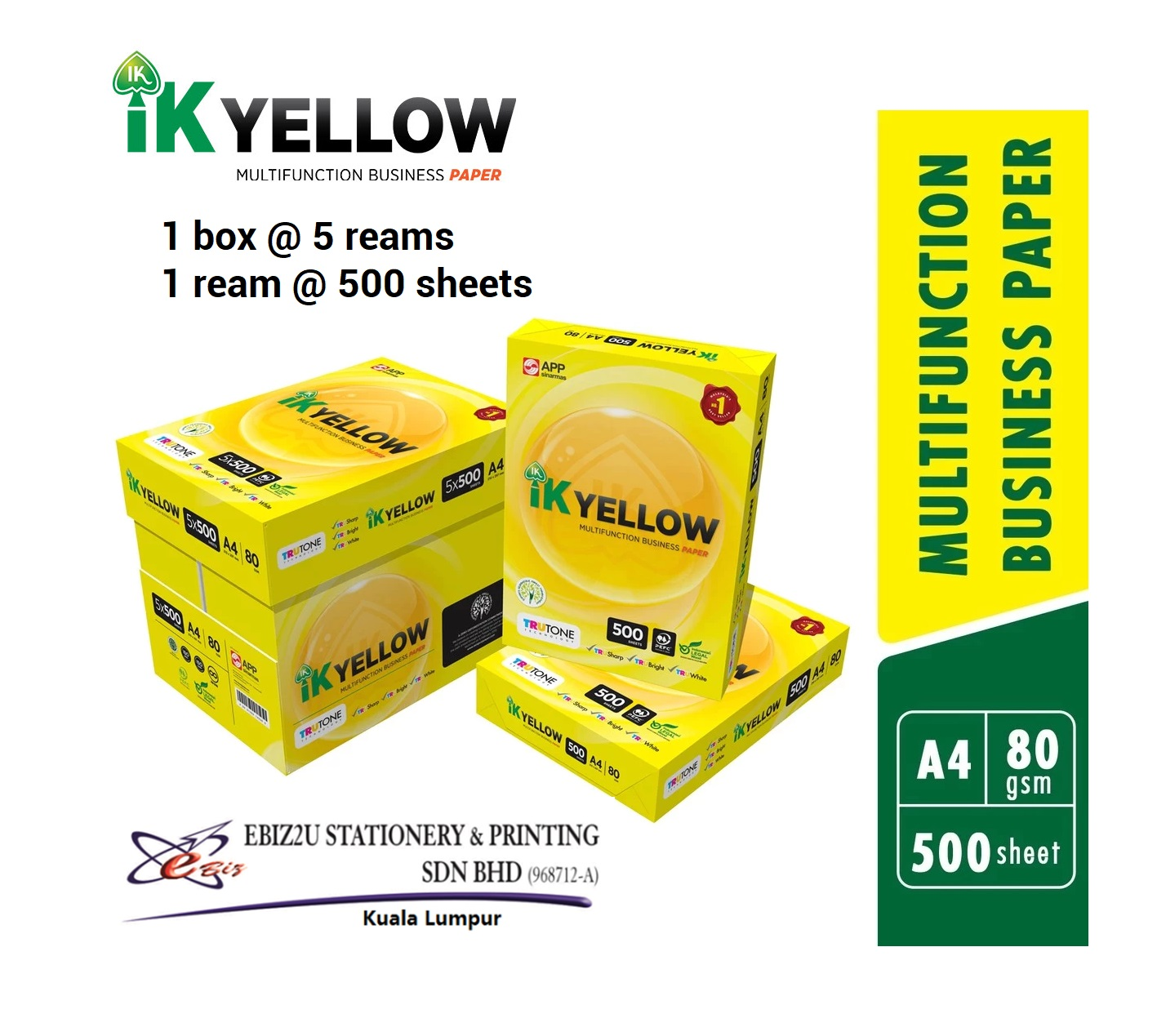 IK YELLOW A4 PAPER 80GSM 500 SHEETS