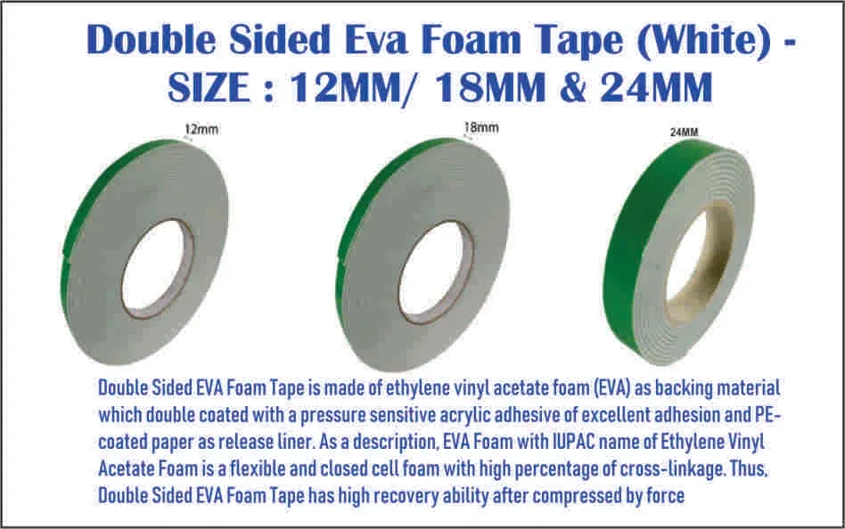 OCHA Double Sided Eva Foam Tape (White) - Size 12mm, 18mm & 24 mm x 8 mtr -free delivery semenanjung sahaja