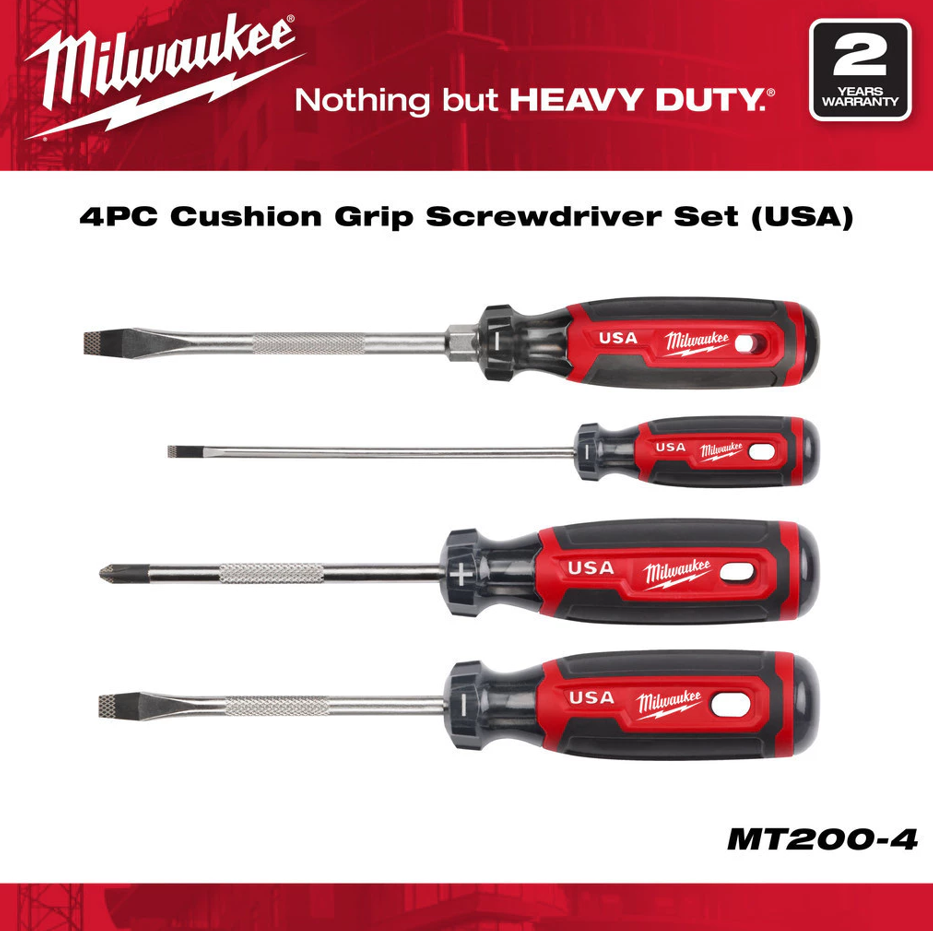 MILWAUKEE 4PC CUSHION GRIP SCREWDRIVER SET / MT200-4