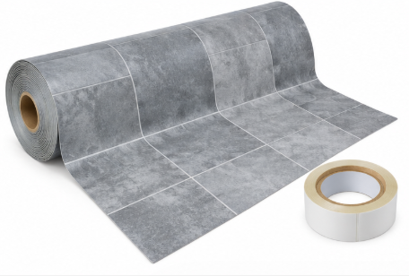 Waterproof PVC Floor Carpet Mat 2mm x 6ft x 25m – Gray Tile Pattern with Tape
