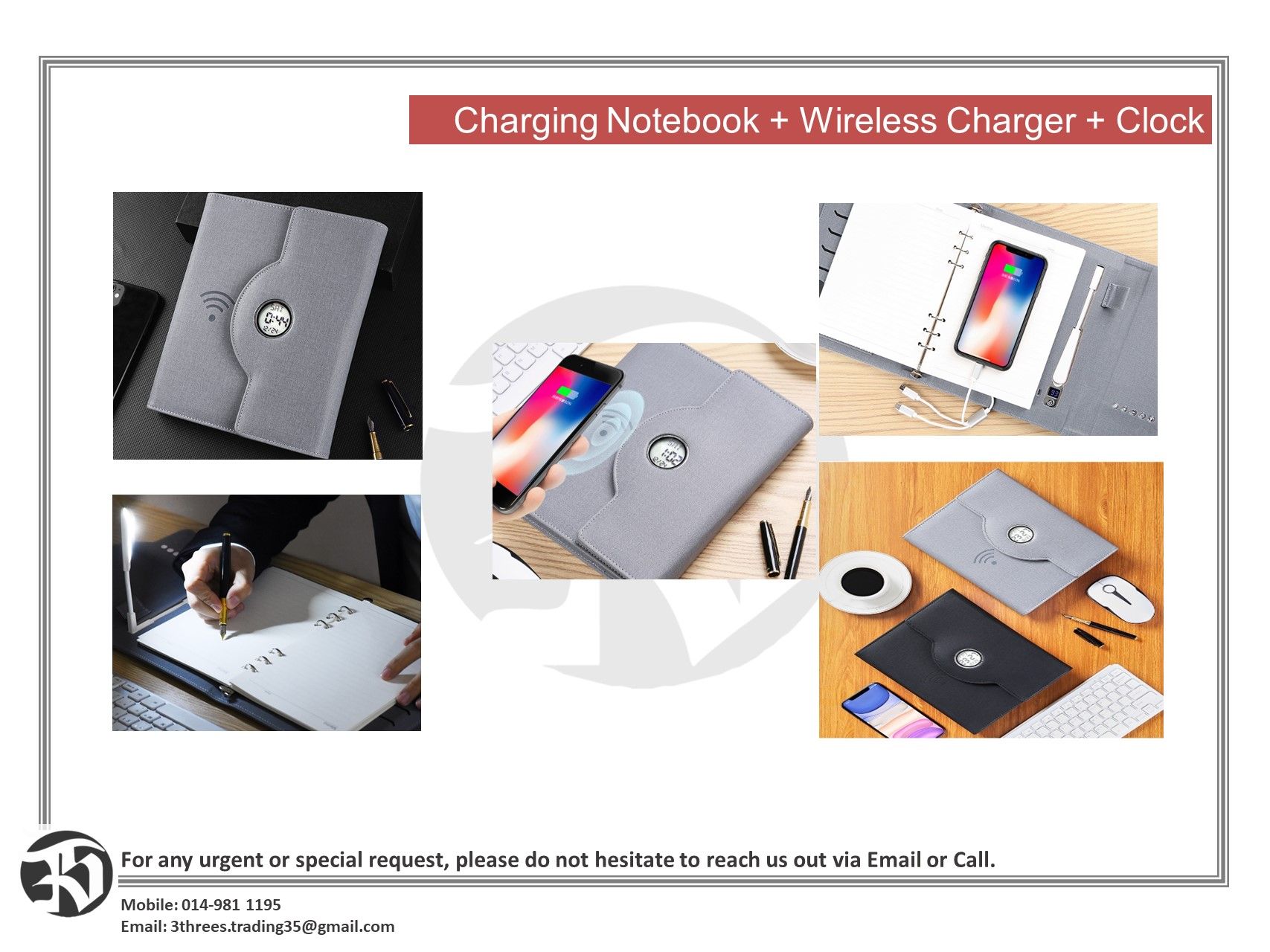 Charging Notebook With Wireless Charger And Clock