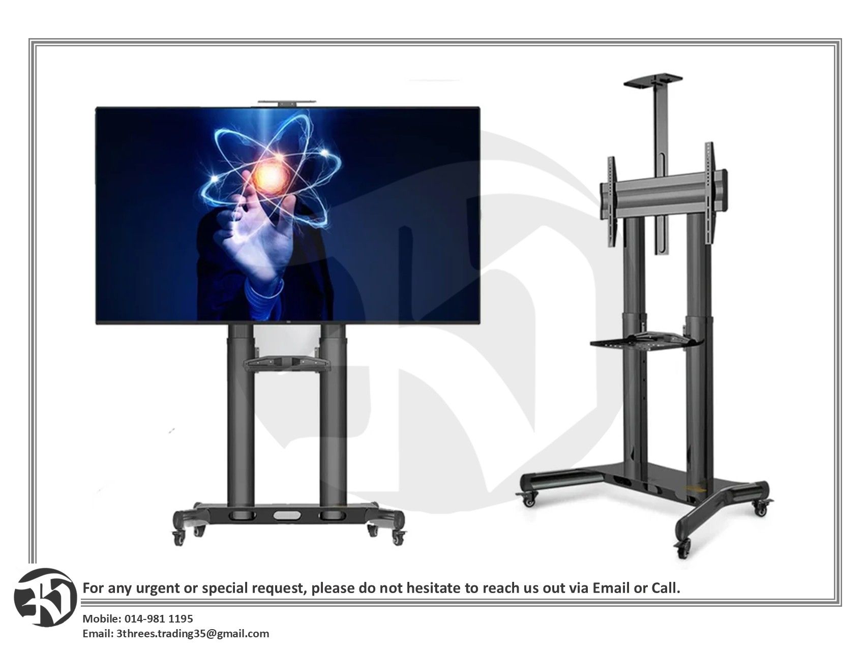 Heavy Duty Mobile TV Stand With Universal Bracket 50-80 Inch (Self Assembly)