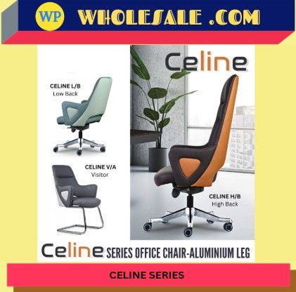 CLASSIC CHAIR CELINE ERGONOMIC OFFICE CHAIR - ALL SIZE / CHROME SERIES / OFFICE CONFERENCE CHAIR / OFFICE SWIVEL CHAIR / EXECUTIVE CHAIR / DIRECTOR CHAIR / OFFICE CHAIR / ALUMINIUM BASE / FABRIC / PU LEATHER / CELINE