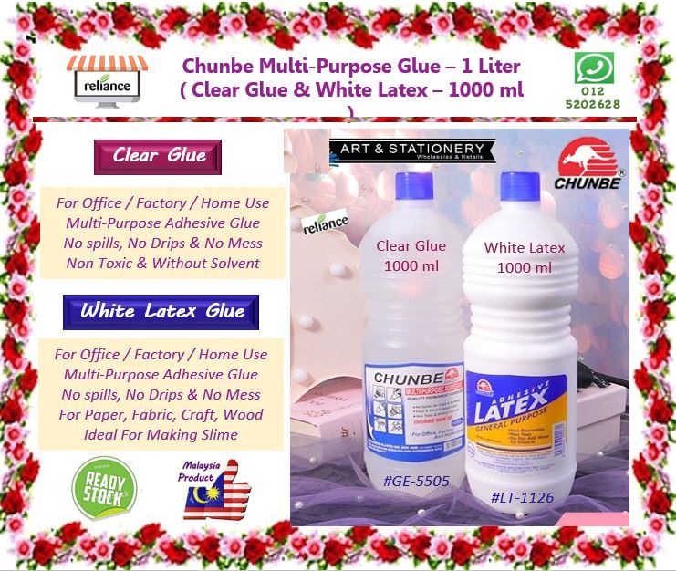 Chunbe Glue - 1000ml / Gam Cecair Serbaguna / Multi-Purpose # Jenis Clear Glue & Jenis White Latex Glue # Strong Adhesive # Buatan Malaysia # RS1660 ( KTT : 1 Botal @ 1 Liter )