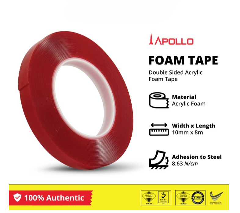 APOLLO DOUBLE SIDED ACRYLIC FOAM TAPE (1 PIECE X 10MM/15MM/20MM X 8M)