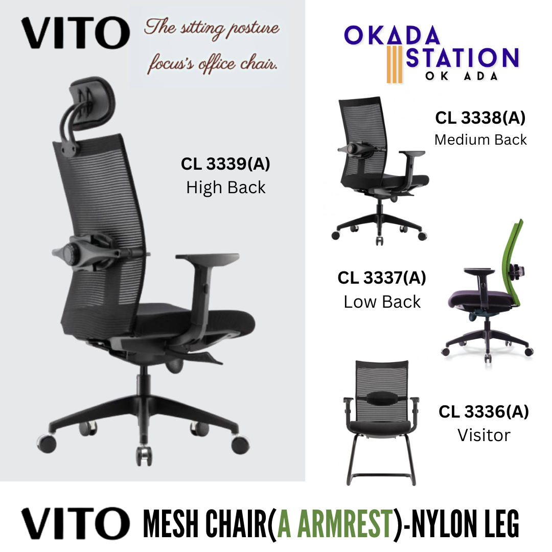 VITO A ERGONOMIC MESH CHAIR - ALL SIZE / MESH SERIES / OFFICE CONFERENCE CHAIR / OFFICE SWIVEL CHAIR / ERGONOMIC CHAIR / EXECUTIVE CHAIR / DIRECTOR CHAIR / OFFICE CHAIR / MESH CHAIR / NYLON BASE / VITO