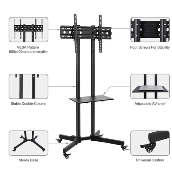 TV stand, TV monitor stand (support 32-95 inch screen) movable, adjustable height