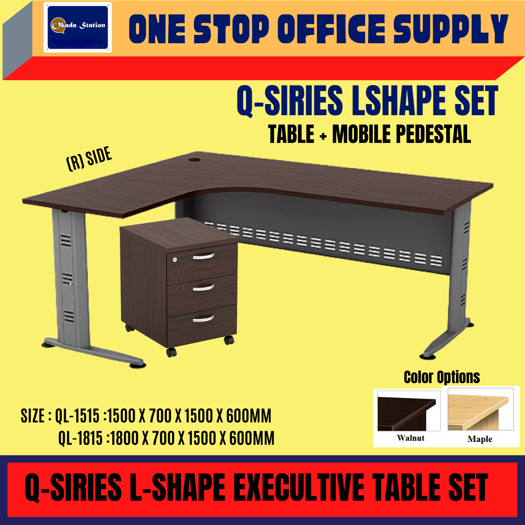 Table Q-SIRIES L SHAPE TABLE WITH MOBILE PEDESTAL / OFFICE TABLE / CLUSTER FOR 1 PERSON