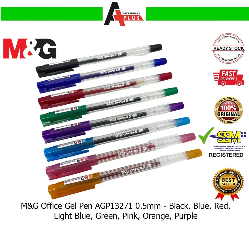 M&G Office G Gel Pen AGP13271 0.5mm / Pen Dakwat Gel - Black, Blue, Red, Light Blue, Green, Pink, Orange, Purple