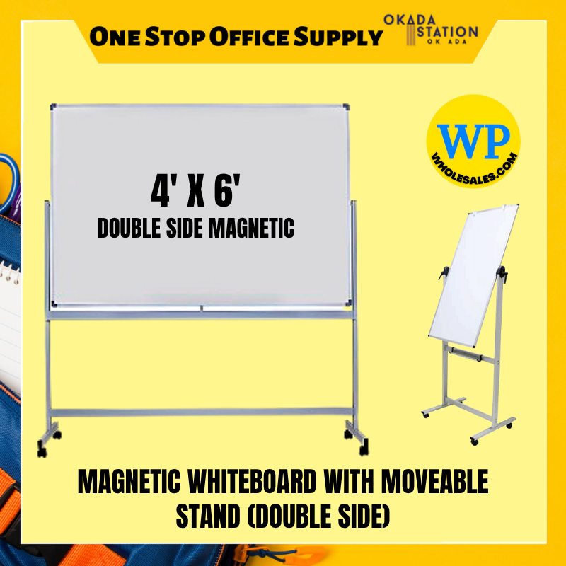 Feeyond Magnetic Whiteboard Double Sided With Moveable Stand 4' X 6' / Double Sided Whiteboard With Stand / Whiteboard with Aluminium Frame / Double Sided Whiteboard / Whiteboard / DMS-46