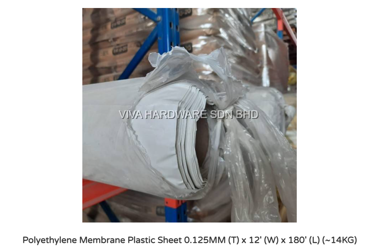 POLYETHYLENE MEMBRANE PLASTIC SHEET (T) 0.125MM X (W) 12' X (L) 180' X 15KG