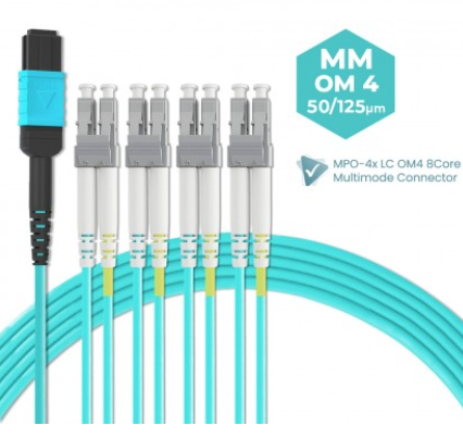 MPO To 4x LC Female OM4 8 Cores Multimode Fiber Optic Patch Cord Cable MPO-LC 3 Meter