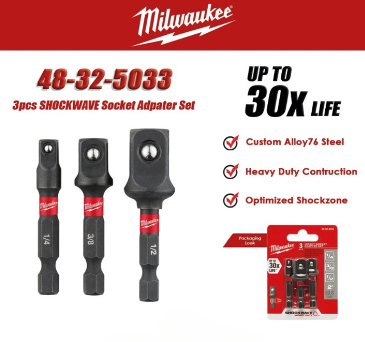 MILWAUKEE 3PCS SHOCKWAVE IMPACT DUTY SOCKET ADAPTER SET (48-32-5033)