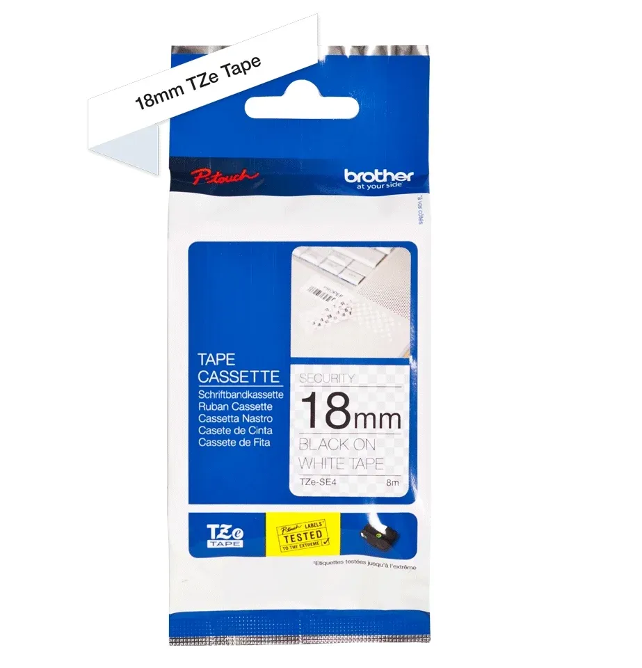 Brother TZe-SE4 Black on White (18mm) Security Tape