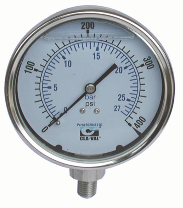 *Cla-Val 92190301A – X141 Series Stainless Steel Pressure Gauge, 63 mm Dial, 0–200 psi Range, Bottom Connection