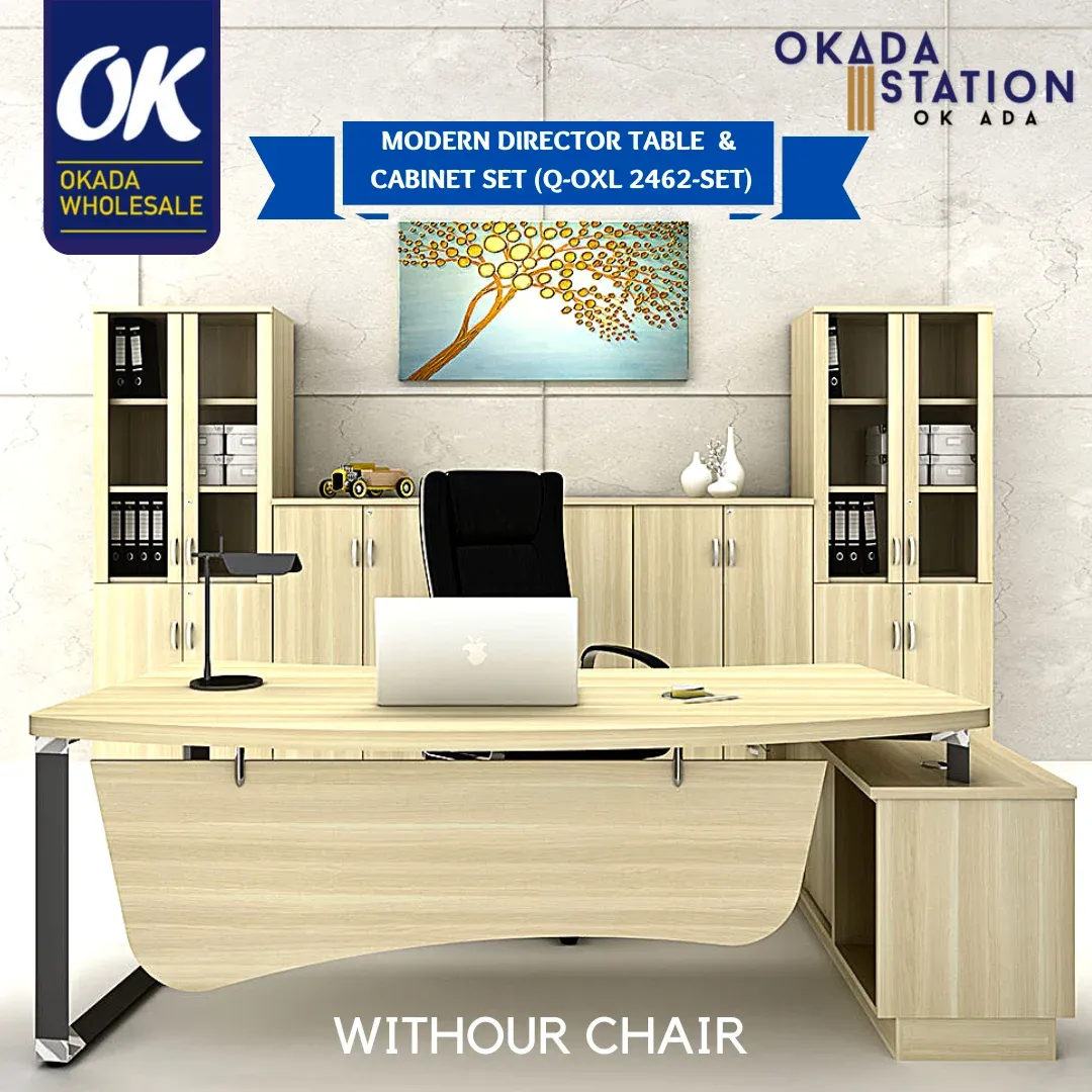 MODERN DIRECTOR TABLE & CABINET SET (COMBO SET) - Q-OXL 2462-SET / DIRECTOR TABLE WITHOUT CABINET ( TABLE ONLY ) - Q-OXL 2462 / O-SERIES / OFFICE TABLE / DIRECTOR TABLE / OFFICE TABLE / BOSS MEJA / BOSS DESK / TABLE WOODEN FRONT PANEL