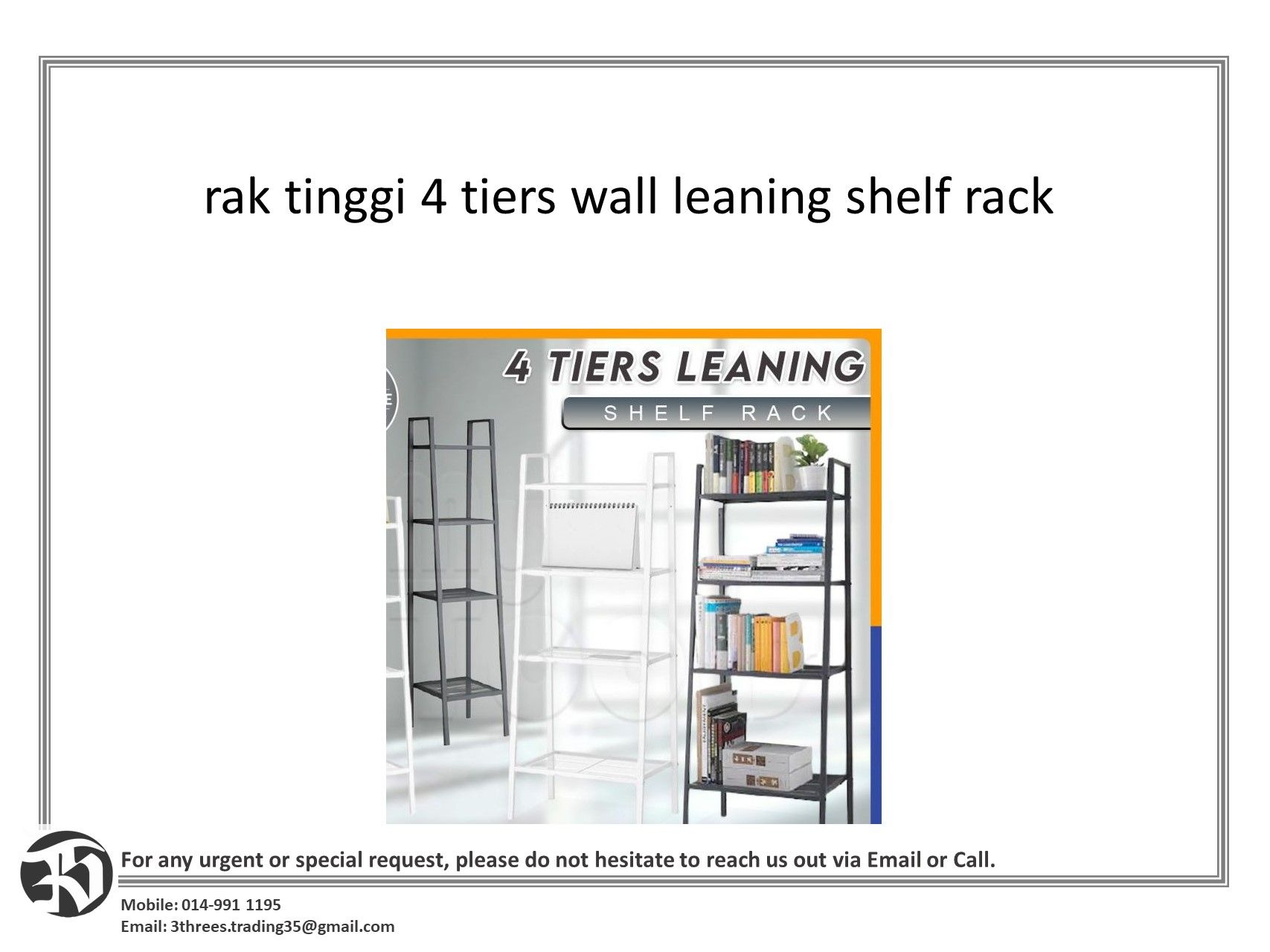 rak tinggi 4 tiers wall leaning shelf rack