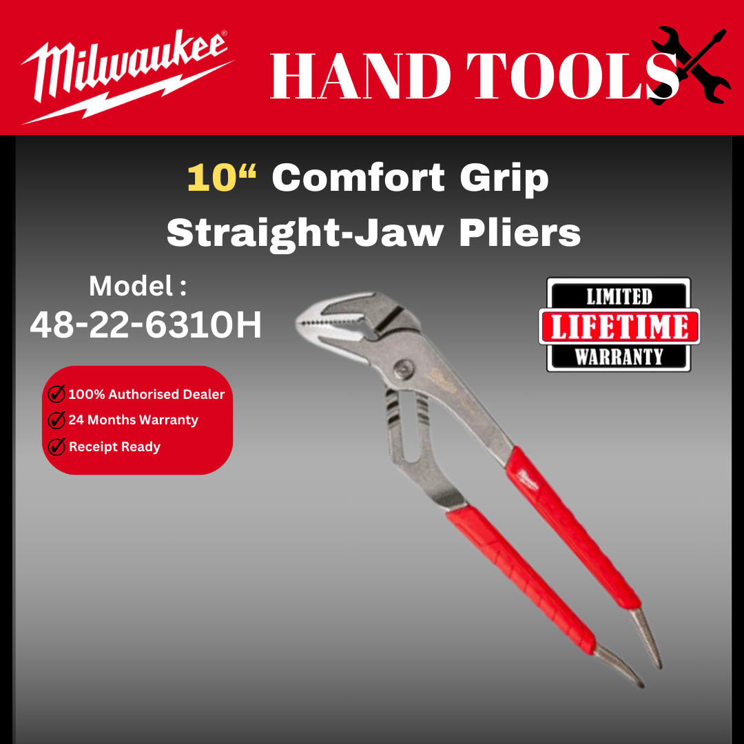 Milwaukee 10" Comfort Grip Straight -Jaw Pliers / 48-22-6310H / Pliers / Pliers & Clamps