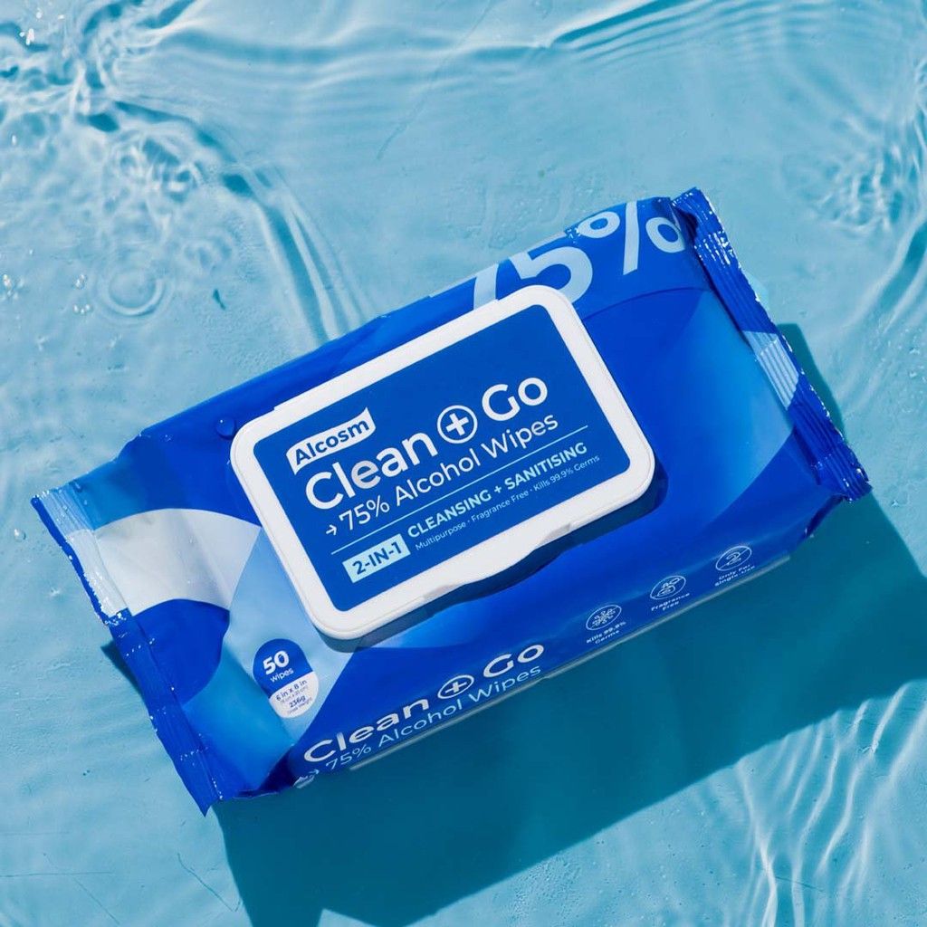 ALCOSM CLEAN+GO 75% ALCOHOL PREMIUM QUALITY WIPES -5 x 50's (BUNDLE PACK)