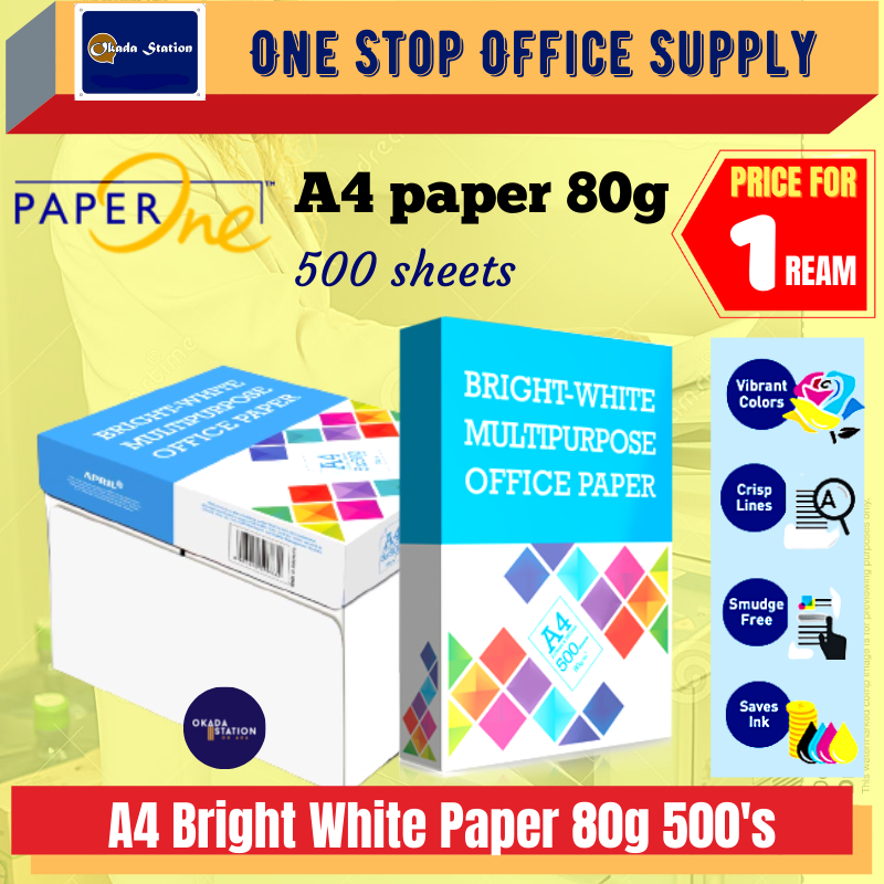 BRIGHT WHITE (PAPER ONE) A4 80G BRIGHT WHITE PAPER - 500 SHEETS / BRIGHT WHITE / 80G / A4 PAPER / WHITE PAPER / PHOTOSTAT PAPER / PAPER ONE