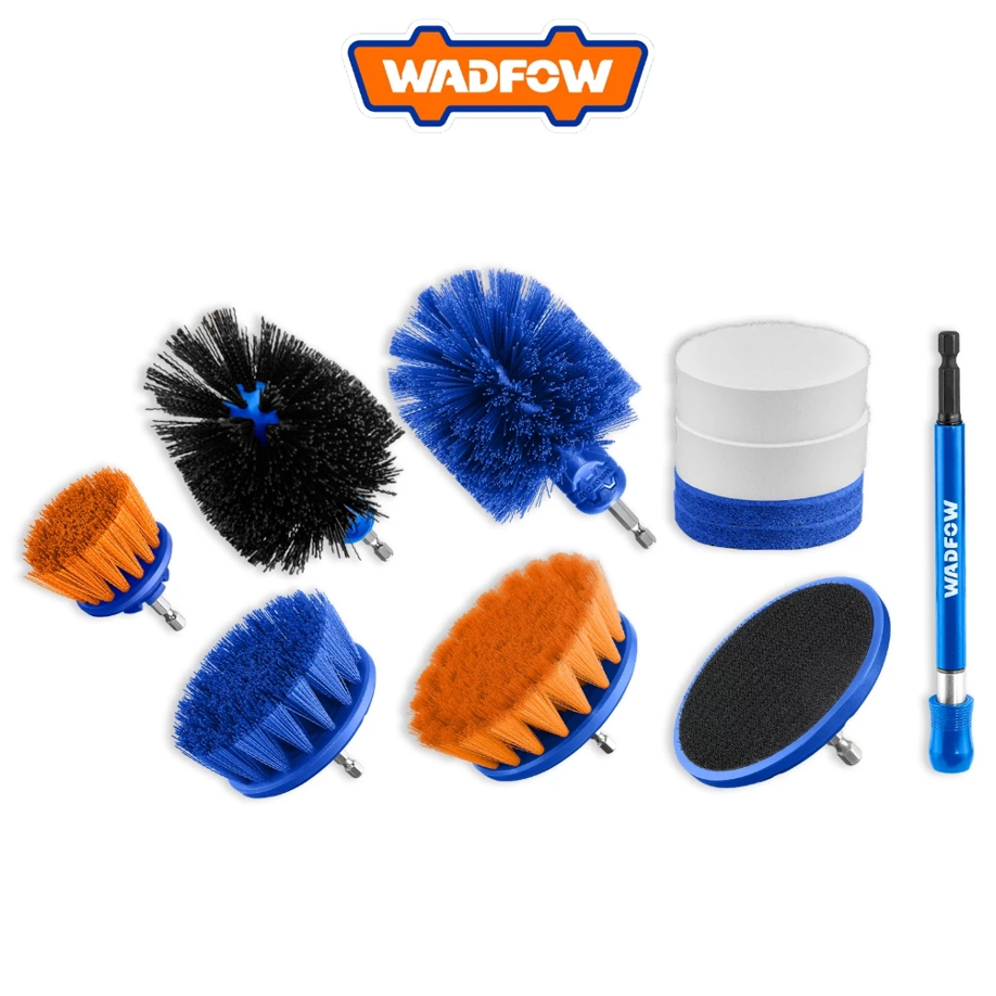 WADFOW 11 PCS CLEANING BRUSH SET (6" + 3.5") INCL. BRISTLE BRUSH + SCOUR PAD + SPONGE + BACKER PAD (WND5403)
