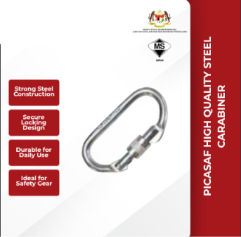PICASAF HIGH QUALITY STEEL CARABINER FOR SAFETY HARNESS HIKING OUTDOOR USE l KARABINER BESI l 钢制快挂-SINGLE