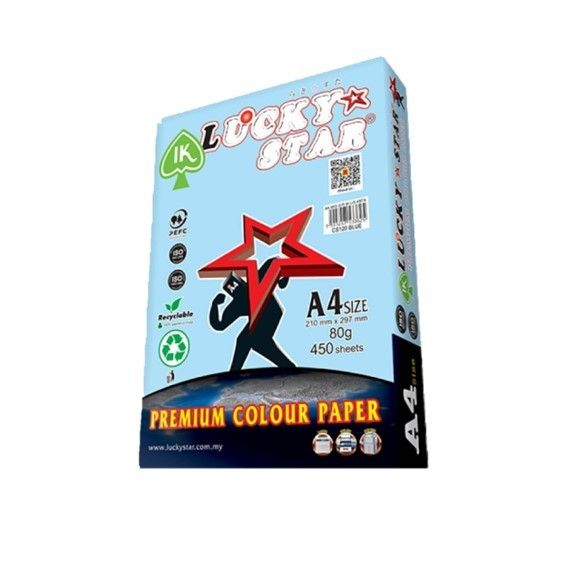 A4 80GSM LIGHT COLOUR PAPER(450'S) - ALL COLOUR / Okada / Lucky Star / Colour Paper / A4 Colour Paper / 80gsm / Light Colour