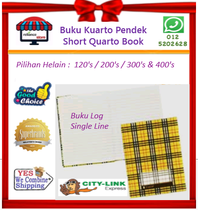 Hard Cover Quarto Book / Buku Kuarto / Buku Pendek / Buku Log / Short Log Book / Exercise Book / Buku Latihan # Helaian : 120 Sheets / 200 Sheets / 300 Sheets / 400 Sheets # RP-0072-14 ( KTT : 1 unit )