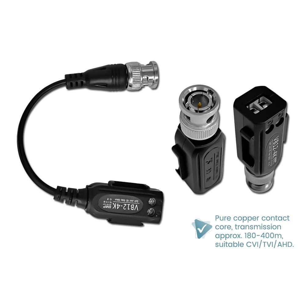 VB12-4K 8MP PASSIVE HD BALUN COAXIAL TWISTED PAIR TRANSMITTER FOR CVI/TVI/AHD SINGLE CHANNEL