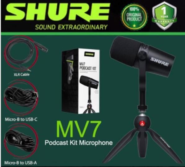 SHURE MV7 USB Dynamic Podcast Kit Microphone