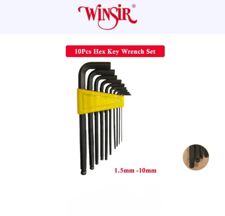 WINSIR 10PCS HEX KEY WRENCH SET WITH BALL POINT SIZE 1.5MM – 10.0MM