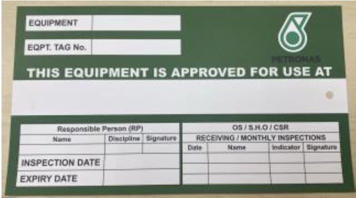 PETRONAS EQUIPMENT INSPECTION TAG (100PCS)