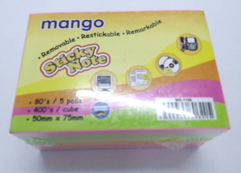 MANGO STICKT NOTE 5 COLOUR 50MM X 75MM