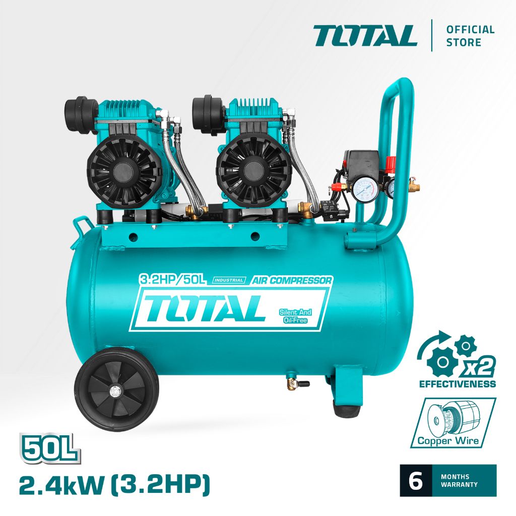 TOTAL TCS2241008-8 AIR COMPRESSOR (COPPER WIRE MOTOR. IT IS AN OIL FREE SYSTEM AND RUNNING AT A LOW NOISE OF 75DB.)