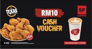Texas Chicken & San Francisco Coffee RM10 Cash Voucher (Fizikal Voucher)