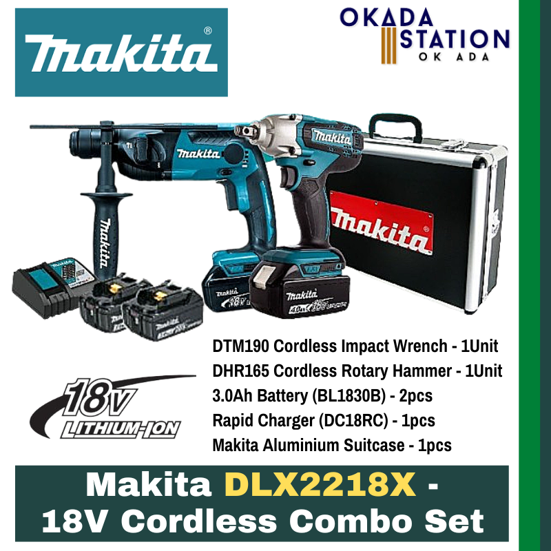Makita DLX2218X - 18V Cordless Combo Set / Rotary Hammer + Impact Wrench Set / Combo Cordless Tool Set / Combo Tool Set