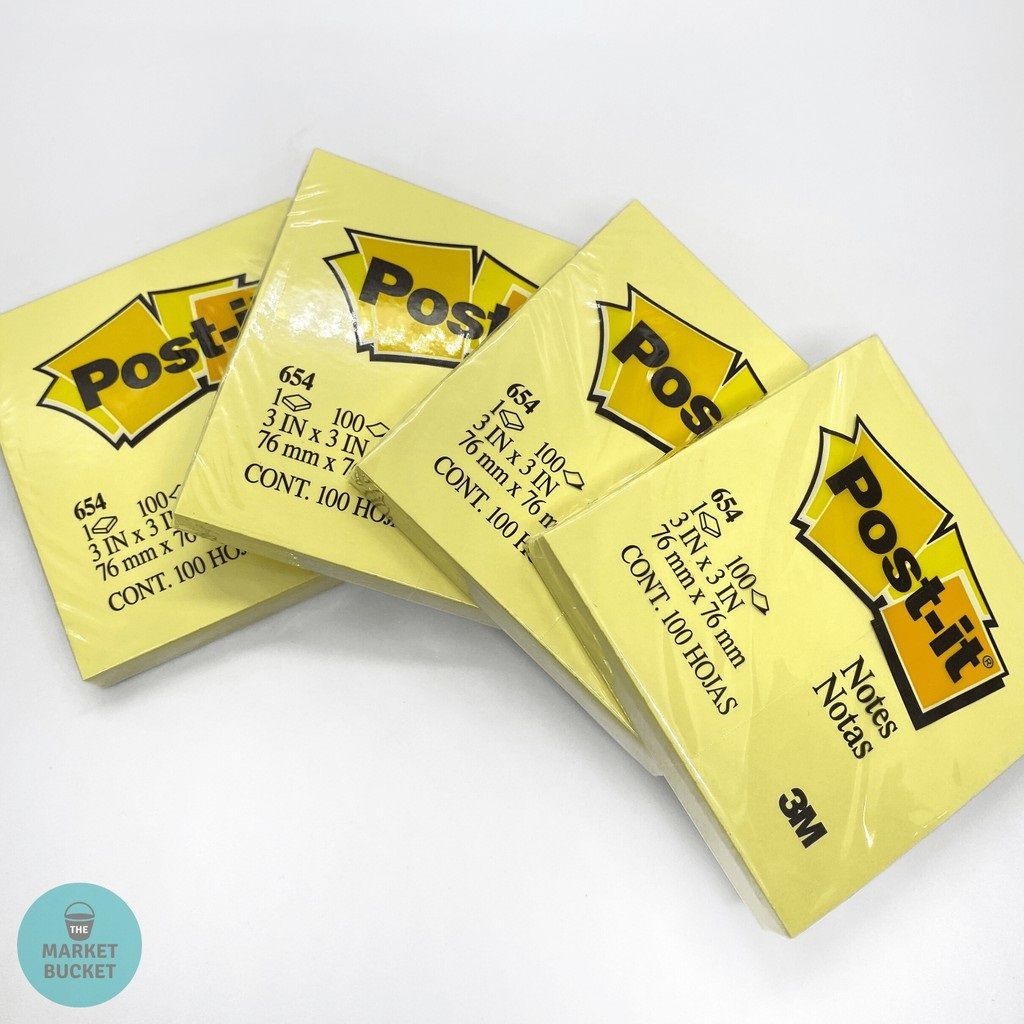 3M Post-it庐 Notes 654 - 3'' x 3'' (76MM x 76MM) Yellow - 12 pads per box