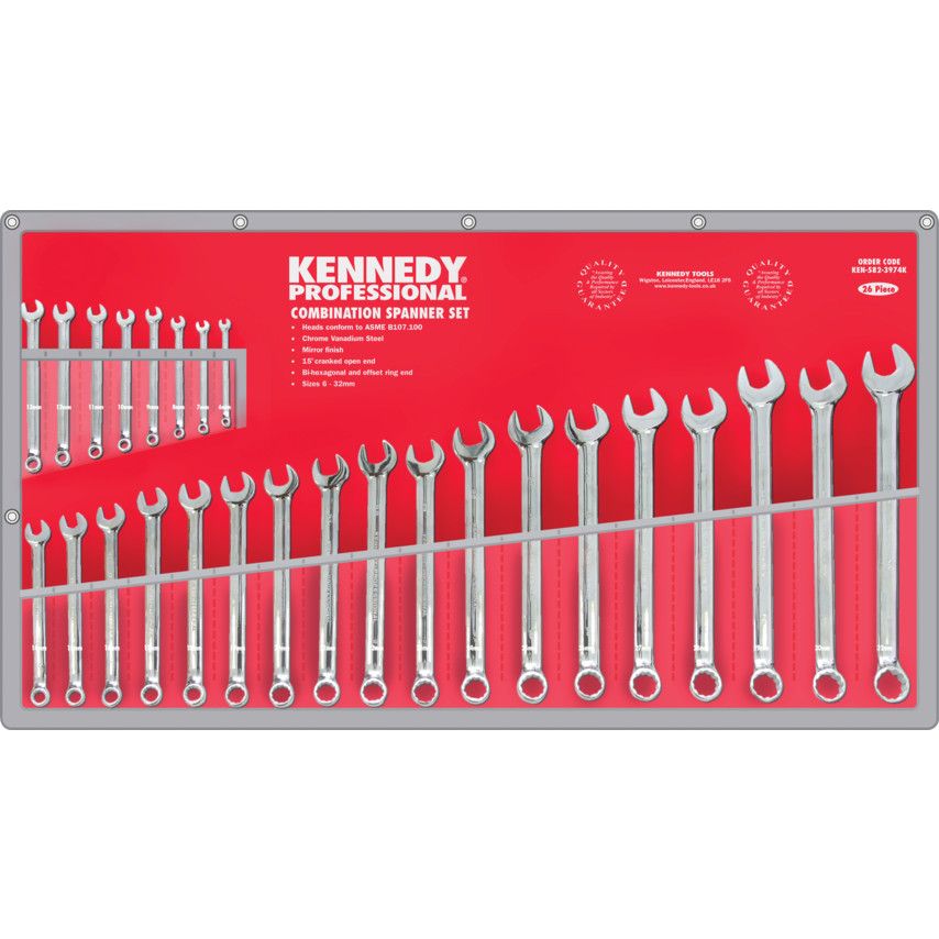 Kennedy-Pro Cr-V Metric Combination Spanner Set, Set of 26