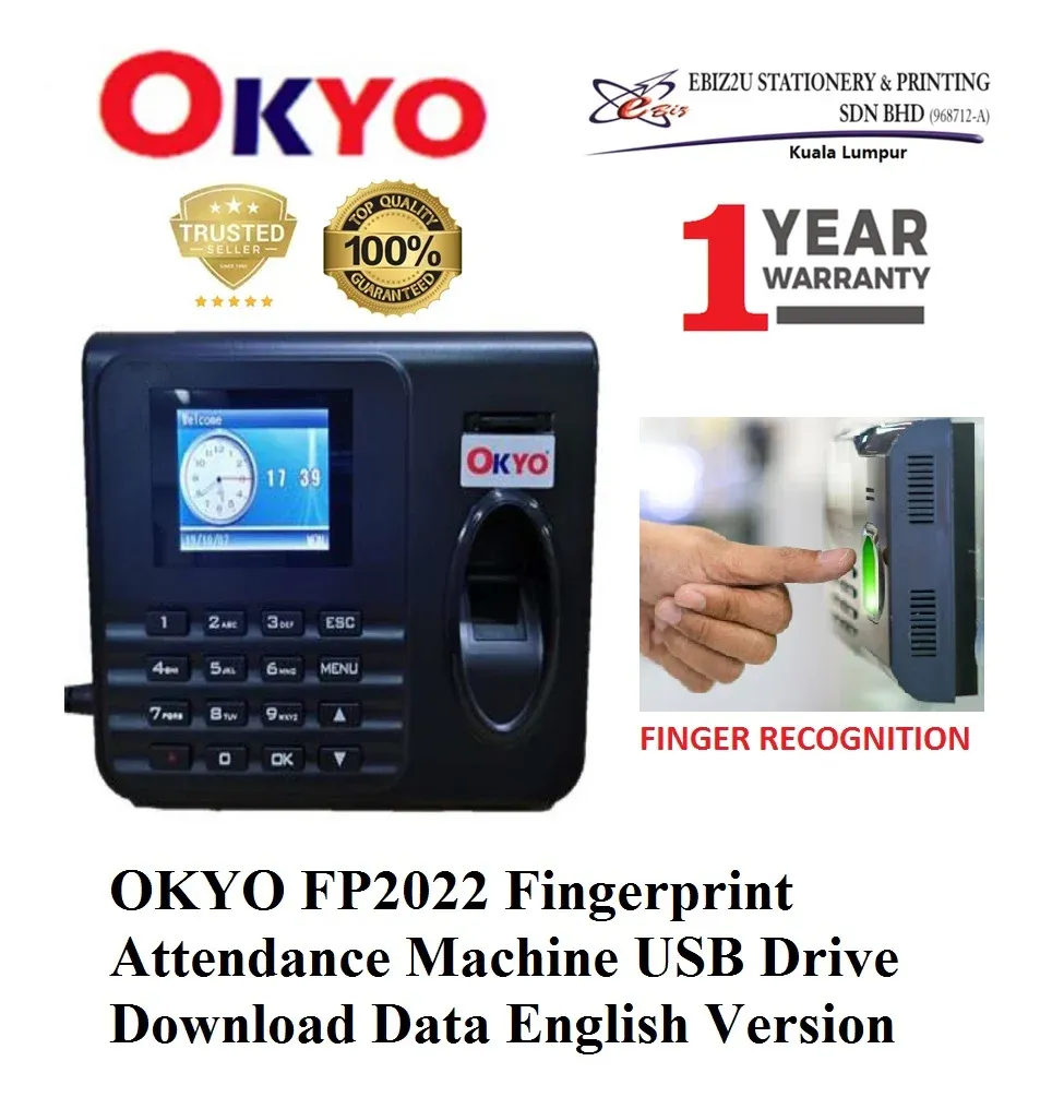 OKYO FP2022 Fingerprint Attendance Machine USB Drive Download Data English Version bundle with Pendrive 32GB