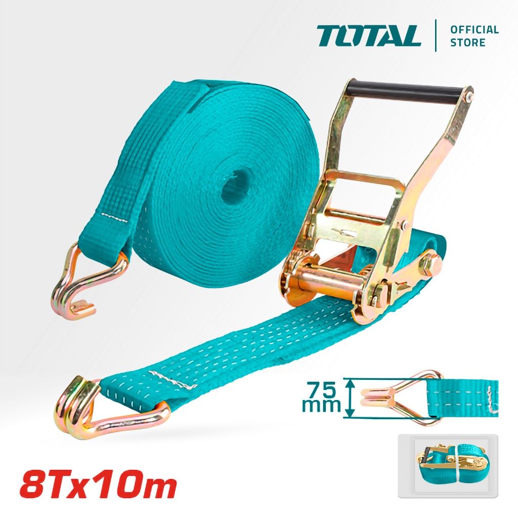 TOTAL RATCHET STRAP (8 TON/SAFETY FACTOR 2:1) DOUBLE J HOOKS EQUIPMENT/CARGO (10M X 75MM) THTRS8101