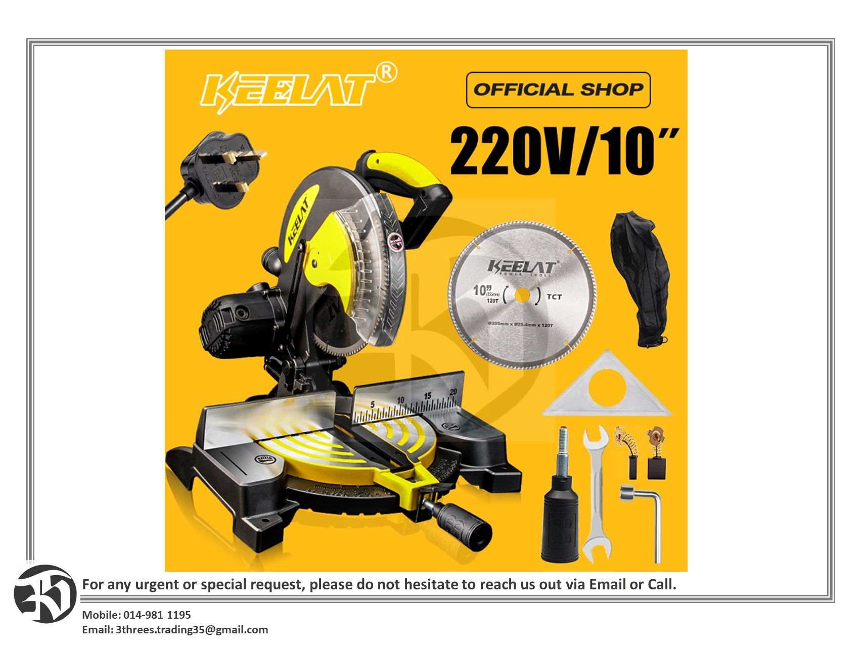 KEELAT 10"/255mm Miter Saw Heavy Duty & Industrial Use 220V/1350W Suitable For Wood & Aluminium & Steel Miter Cutter Saw