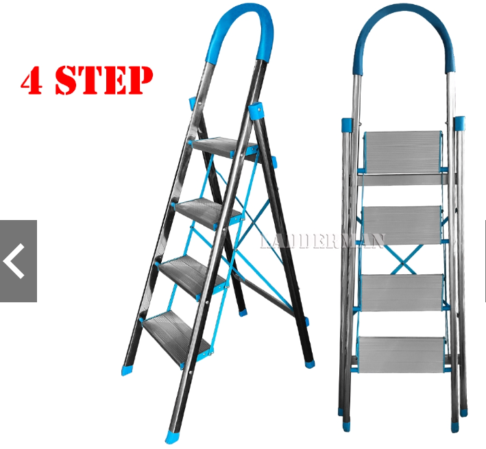 4 STEP STAINLESS STEEL ALUMINIUM PEDAL FOLDABLE STOOL LADDER WITH SOFT HAND GRIP [SSA04]