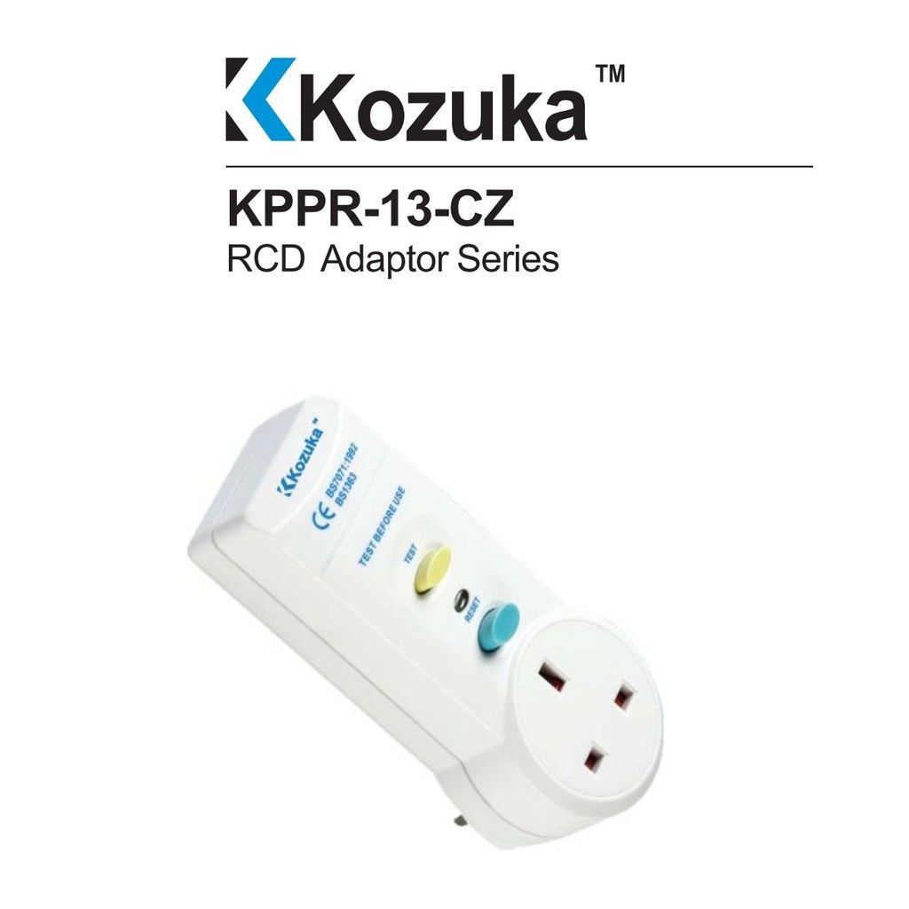 KOZUKA ( KPPR-13-CZ ) 13A PLUG-IN SAFETY BREAKER RCD / ELCB ADAPTOR 30MA POWER PROTECTION