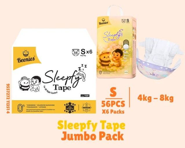 Beenies Sleepfy Tape – 6 Packs per Carton | Baby Diaper Tape (NB / S / M) 11301 S-Tape 1Ctn SL-11350-11352