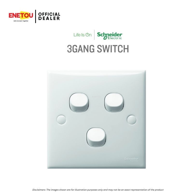 SCHNEIDER S-CLASSIC E33/1/2AR FLUSH SWITCH 10A 250V 3 GANG 1 WAY SWITCH