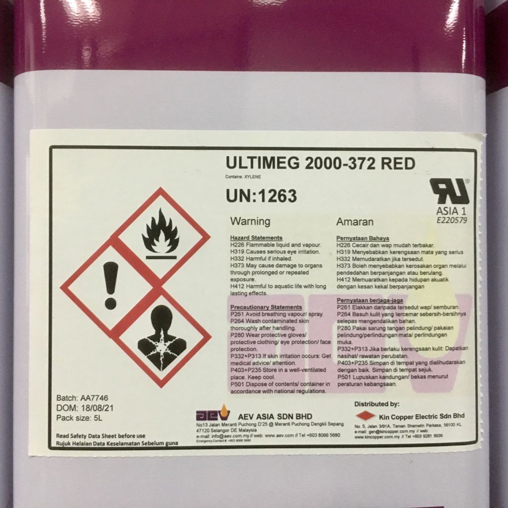 AEV ULTIMEG 2000/372 5L (AIR DRY) RED ANTI TRACKING VARNISH (UK) - CLASS H (180?C)