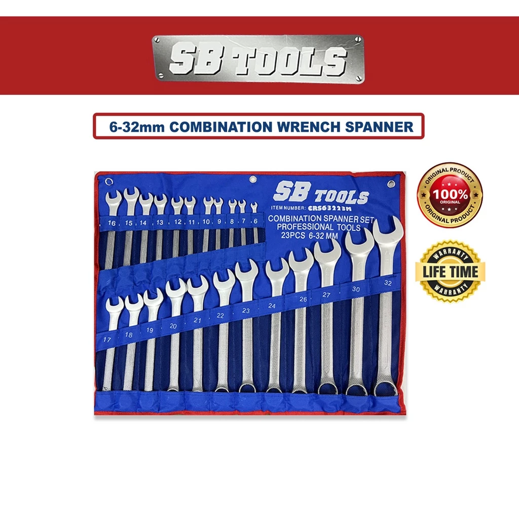 SB Tools CRS63223M 23Pcs Heavy Duty Combination Wrench Set | Spanner Set | Common Ring Set (6-32mm)
