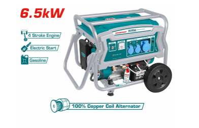 TOTAL TP165006 GASOLINE GENERATOR 6500W (AIR COOLED COOLING SYSTEM TCI IGNITION SYSTEM RECOIL + ELECTRIC STARTING SYSTEM COPPER WIRE ALTERNATOR)