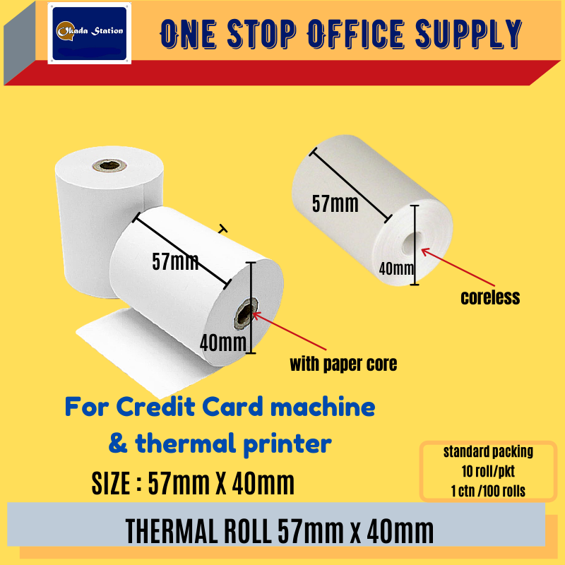 THERMAL ROLL , THERMAL ROLLS (57mm x 40mm ) / Thermal Roll /Credit Card Machine Paper Roll /Thermal Paper Roll